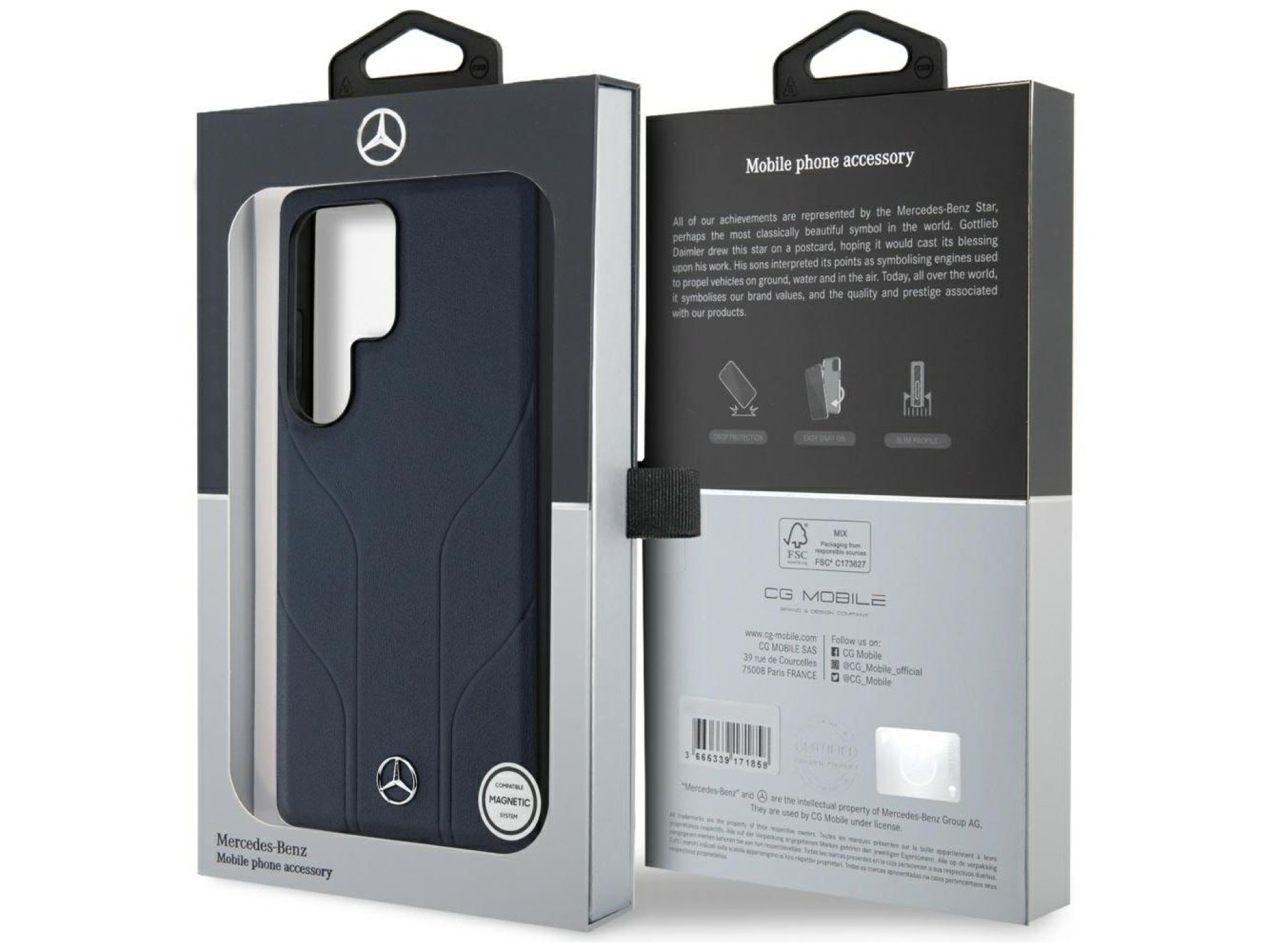 Capa MagSafe em couro com linhas em relevo da Mercedes para Samsung Galaxy S25 Ultra - Azul