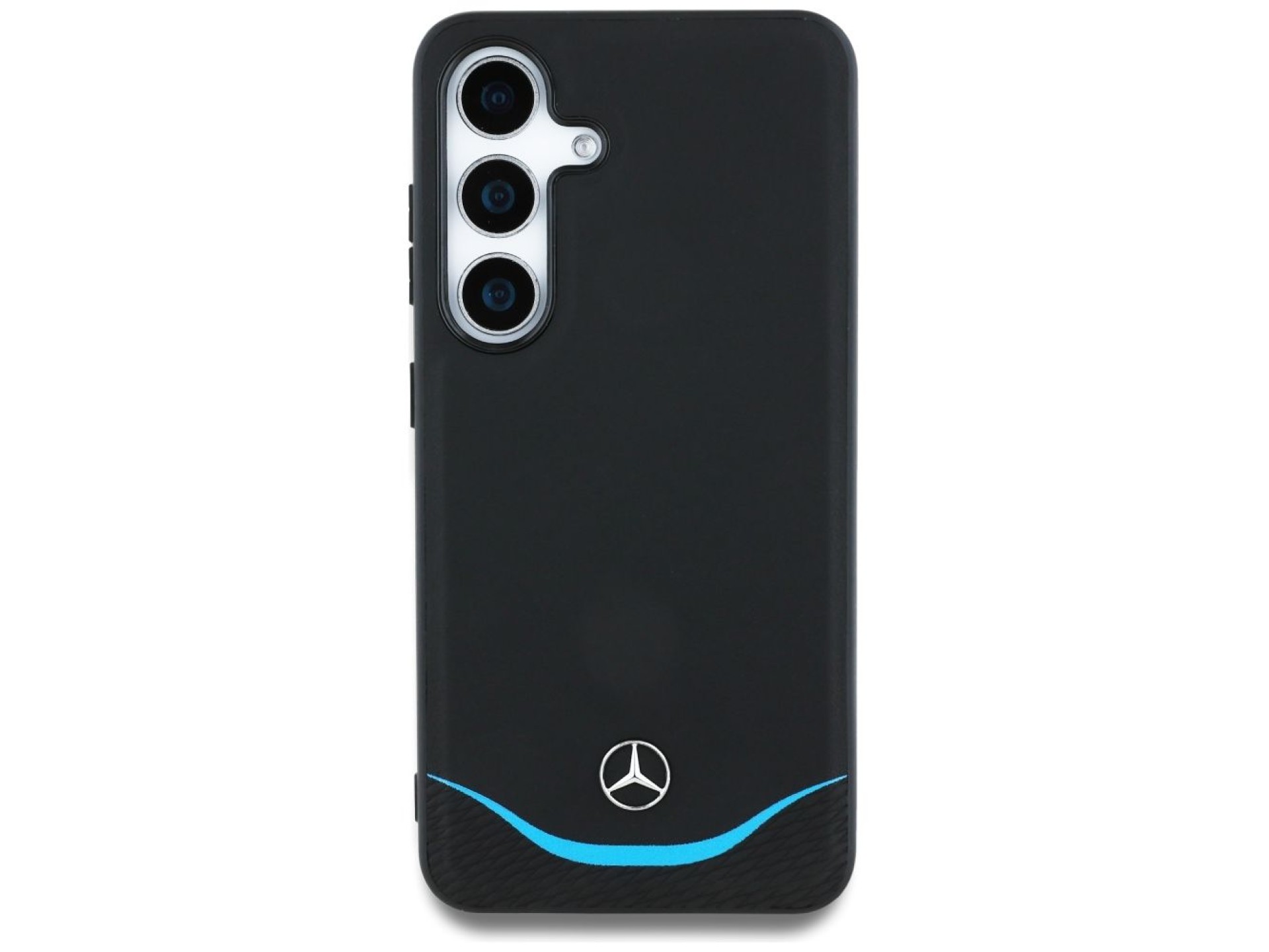Capa MagSafe Mercedes em couro azul contrastante com curva horizontal para Samsung Galaxy S25 - Pret