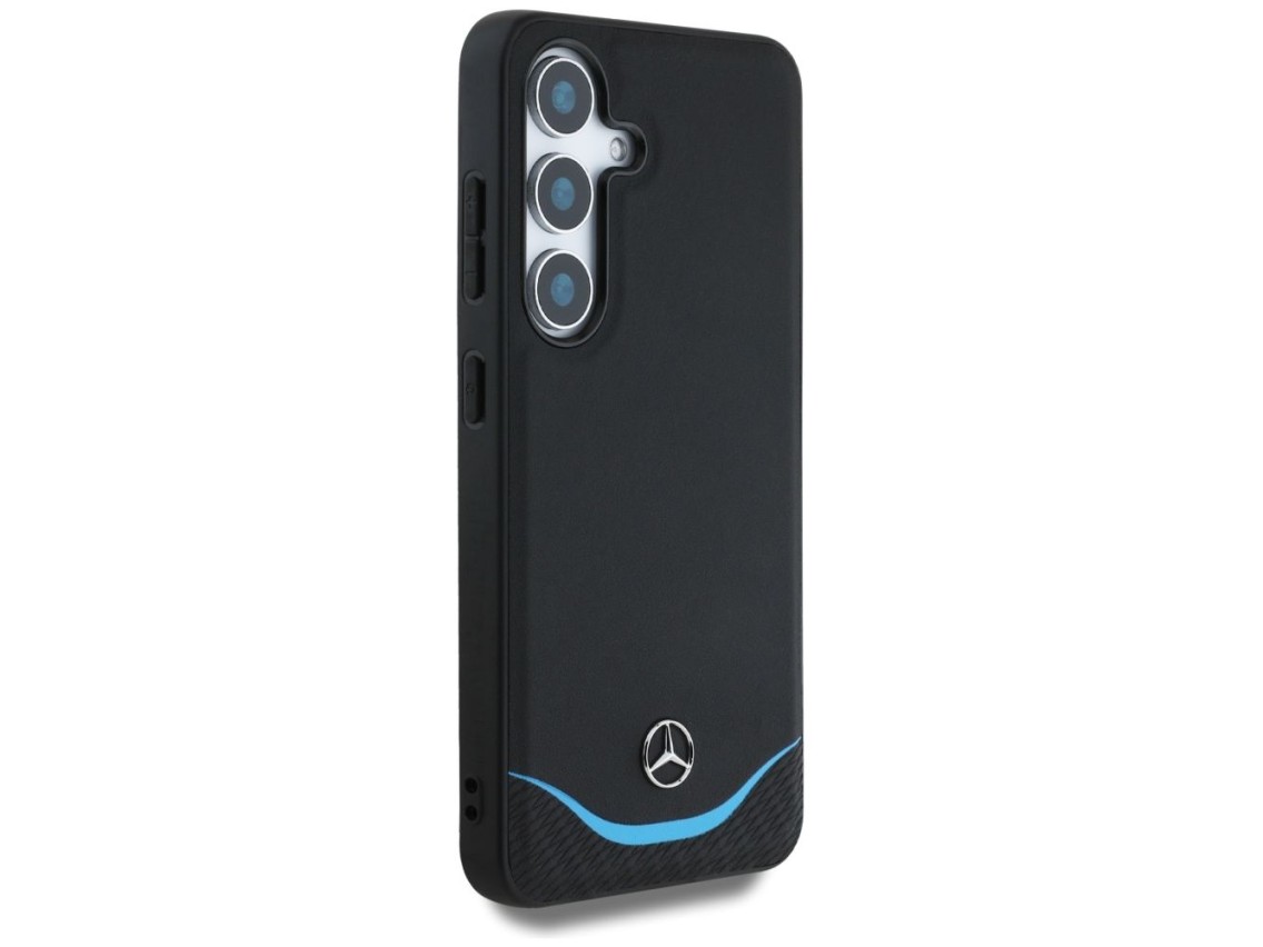 Mercedes Leather Contrasted Blue Horizontal Curve MagSafe Case for Samsung Galaxy S25 - Black