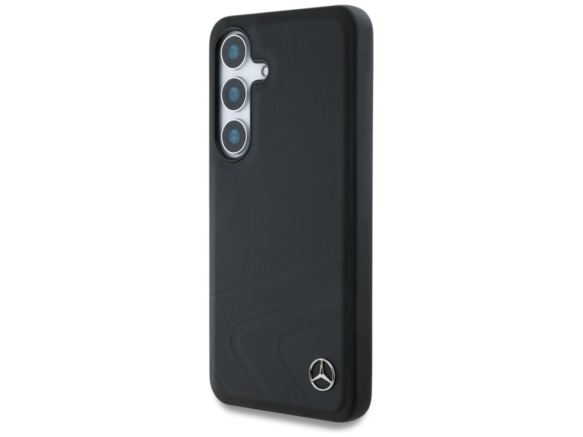 Mercedes Leather Horizontal Debossed Curves MagSafe Case for Samsung Galaxy S25 - Black