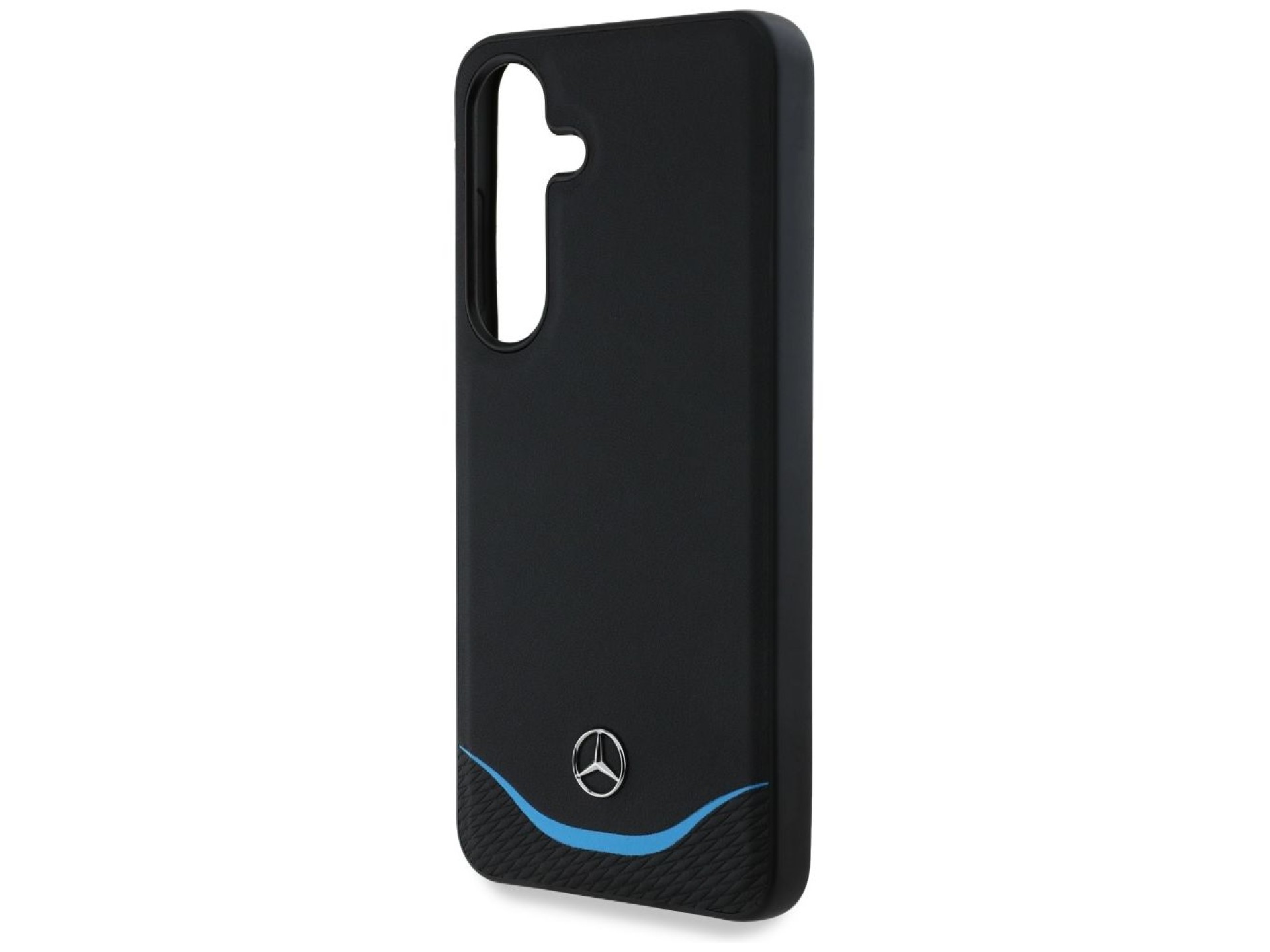 Capa MagSafe Mercedes em couro azul contrastante com curva horizontal para Samsung Galaxy S25 - Pret