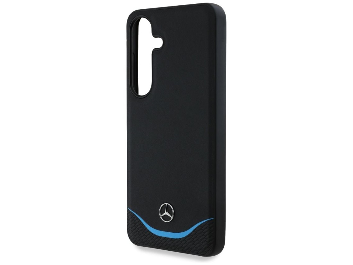 Mercedes Leather Contrasted Blue Horizontal Curve MagSafe Case for Samsung Galaxy S25 - Black
