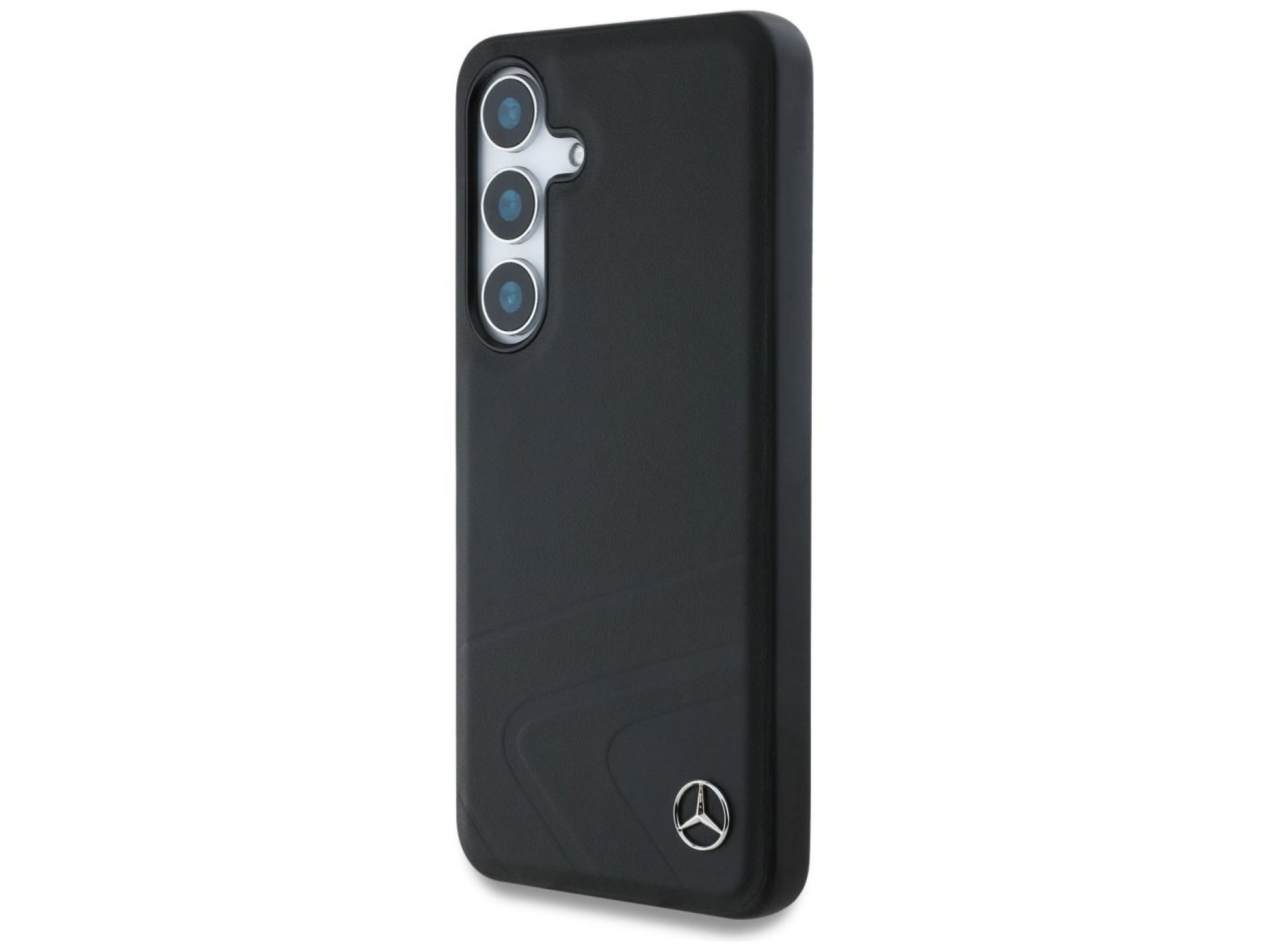 Capa MagSafe em couro Mercedes com curvas horizontais em relevo para Samsung Galaxy S25 - Preta