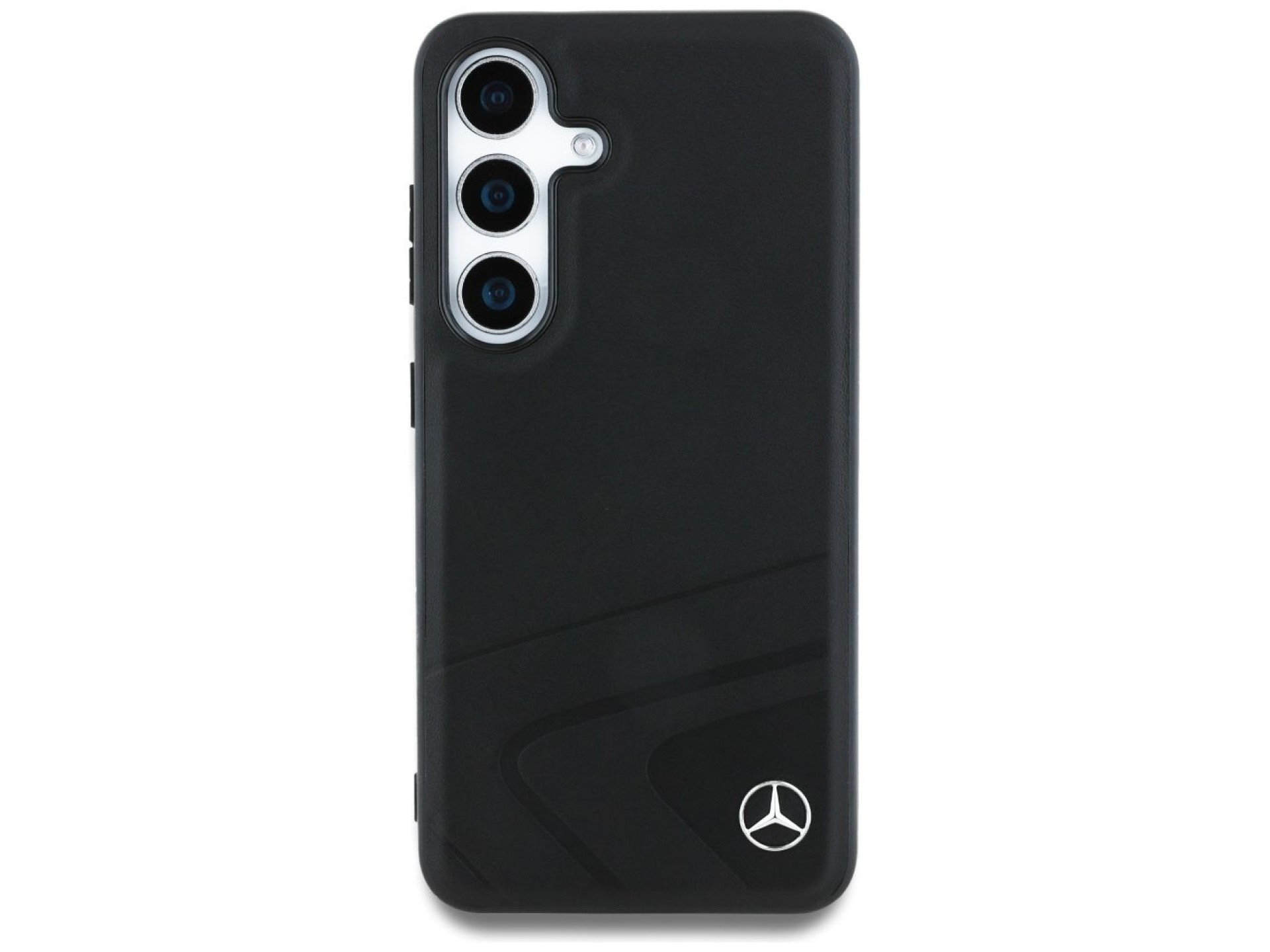 Capa MagSafe em couro Mercedes com curvas horizontais em relevo para Samsung Galaxy S25 - Preta