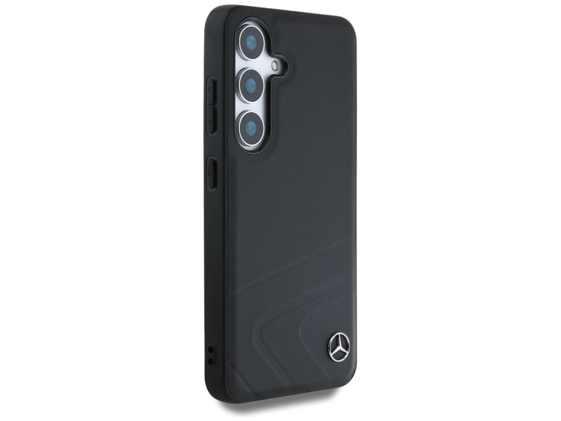 Mercedes Leather Horizontal Debossed Curves MagSafe Case for Samsung Galaxy S25 - Black