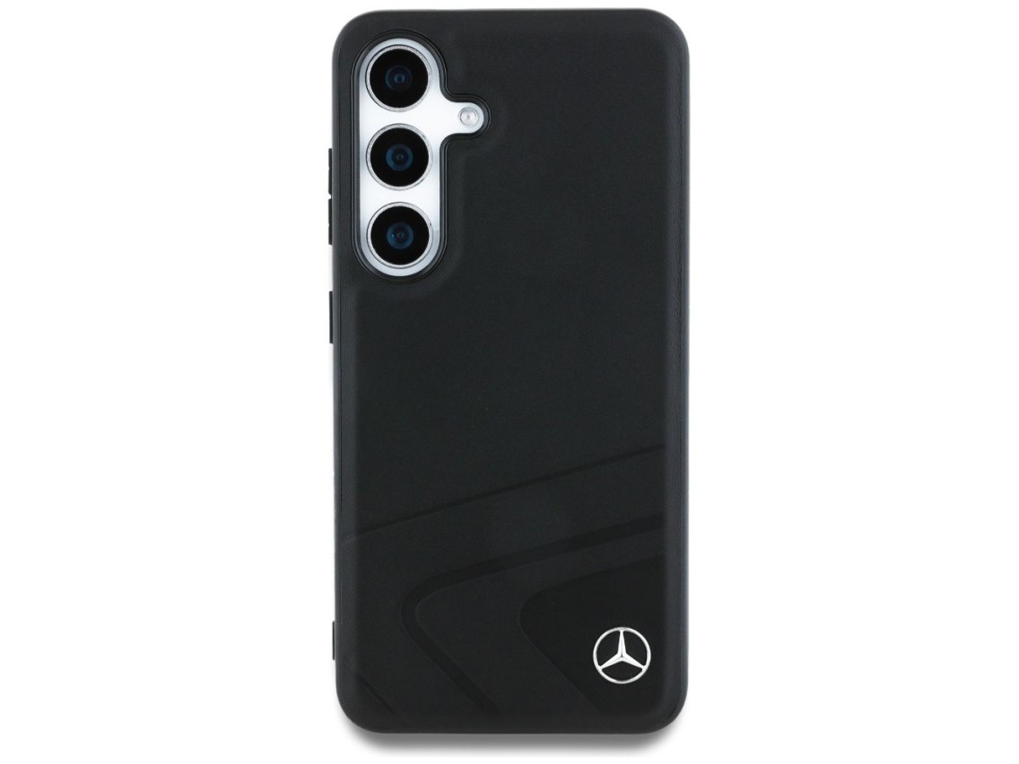 Mercedes Leather Horizontal Debossed Curves MagSafe Case for Samsung Galaxy S25 - Black
