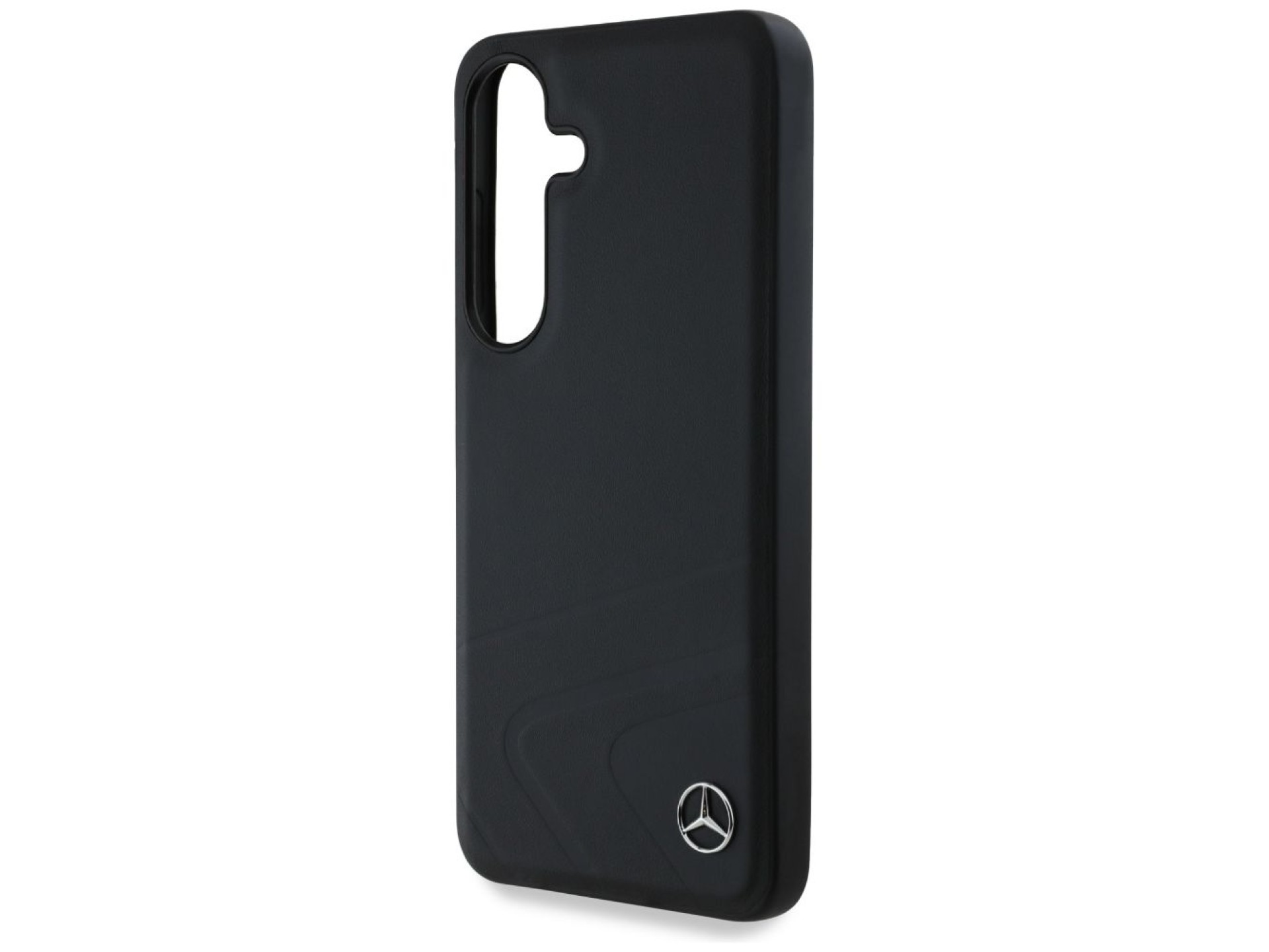 Capa MagSafe em couro Mercedes com curvas horizontais em relevo para Samsung Galaxy S25 - Preta