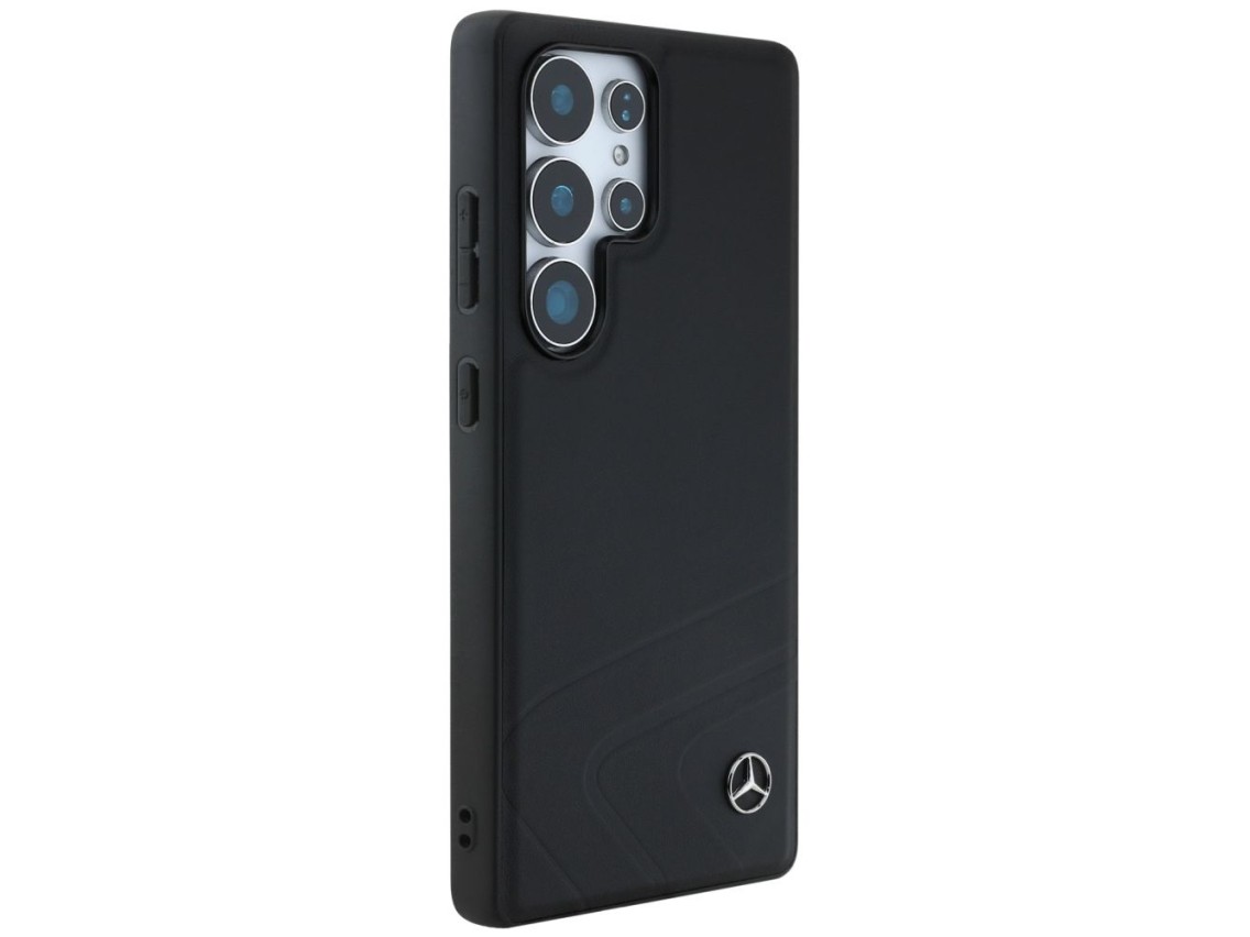 Capa MagSafe em couro Mercedes com curvas horizontais em relevo para Samsung Galaxy S25 Ultra - Pret