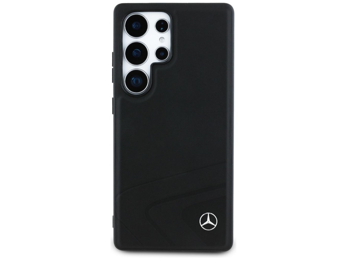 Capa MagSafe em couro Mercedes com curvas horizontais em relevo para Samsung Galaxy S25 Ultra - Pret
