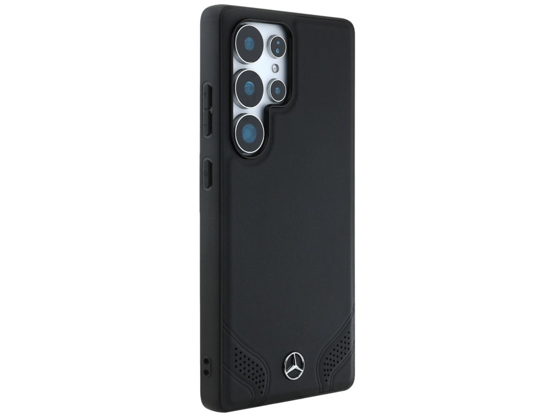Capa Mercedes em couro com costuras curvas para Samsung Galaxy S25 Ultra - Preta