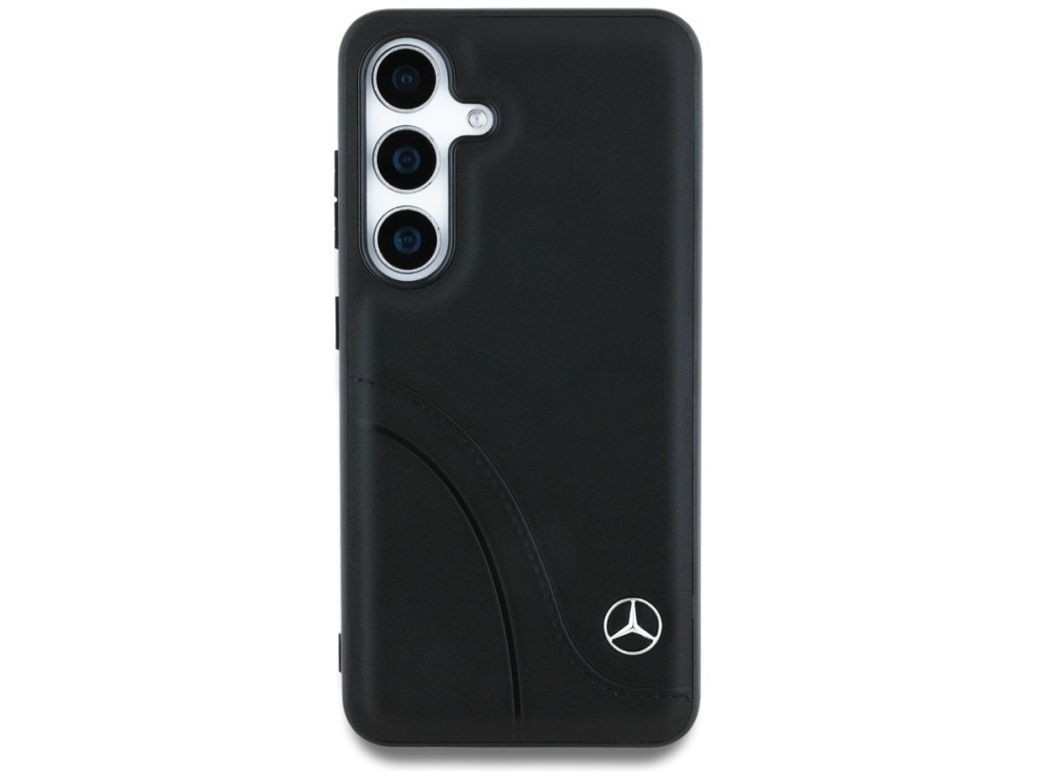 Mercedes Leather Curved Stitches Case for Samsung Galaxy S25 - Black