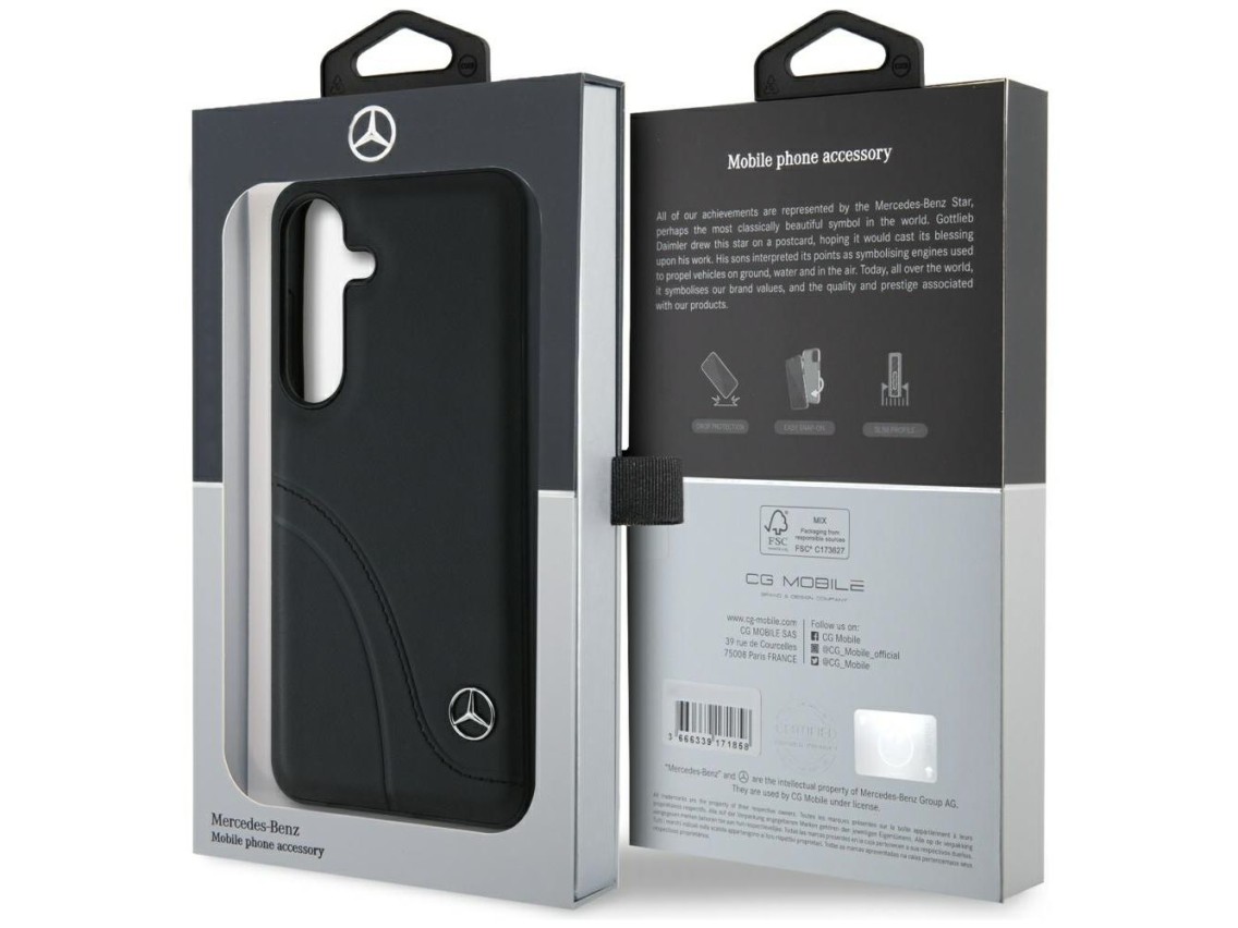 Mercedes Leather Curved Stitches Case for Samsung Galaxy S25 - Black