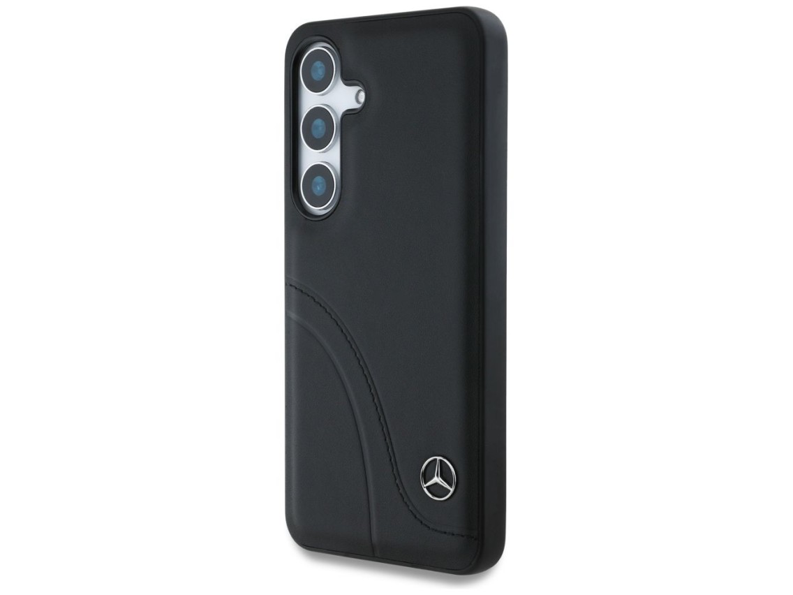 Mercedes Leather Curved Stitches Case for Samsung Galaxy S25 - Black