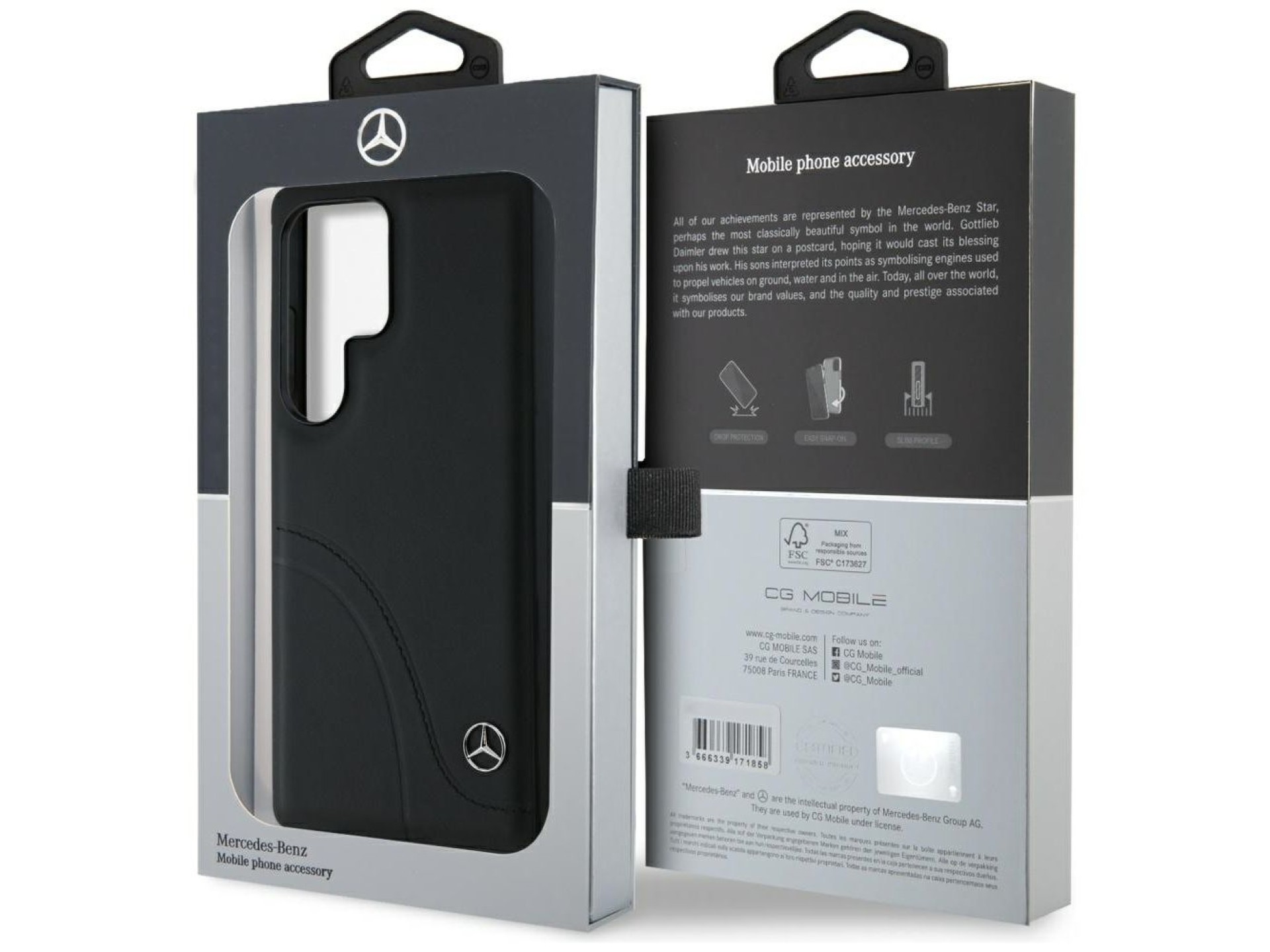 Capa Mercedes em couro com costuras curvas para Samsung Galaxy S25 Ultra - Preta
