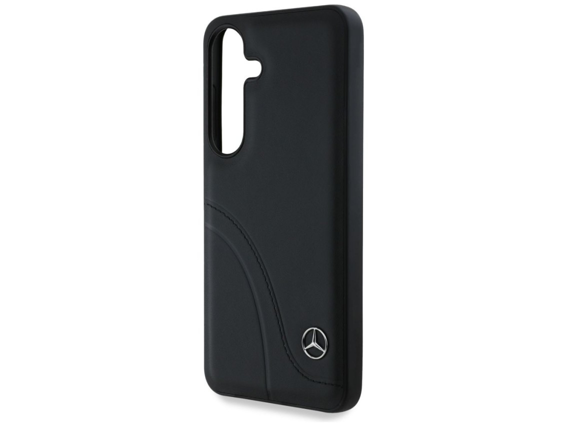 Mercedes Leather Curved Stitches Case for Samsung Galaxy S25 - Black