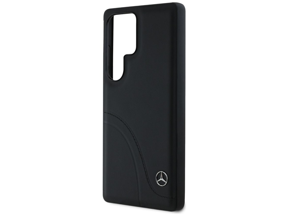 Capa Mercedes em couro com costuras curvas para Samsung Galaxy S25 Ultra - Preta