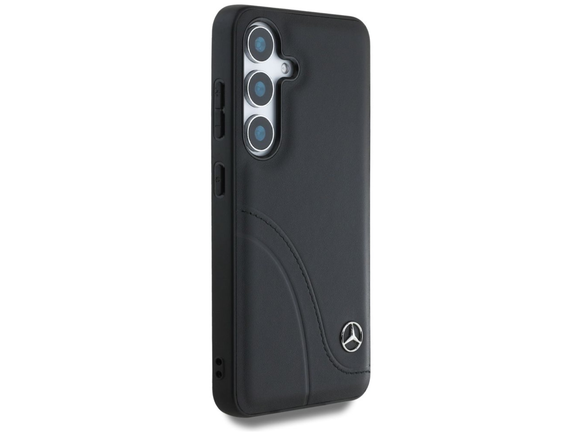 Capa Mercedes em couro com costuras curvas para Samsung Galaxy S25 - Preta
