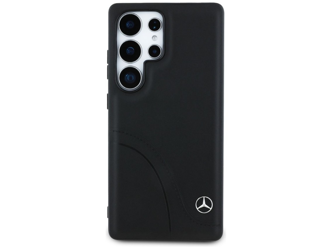 Capa Mercedes em couro com costuras curvas para Samsung Galaxy S25 Ultra - Preta