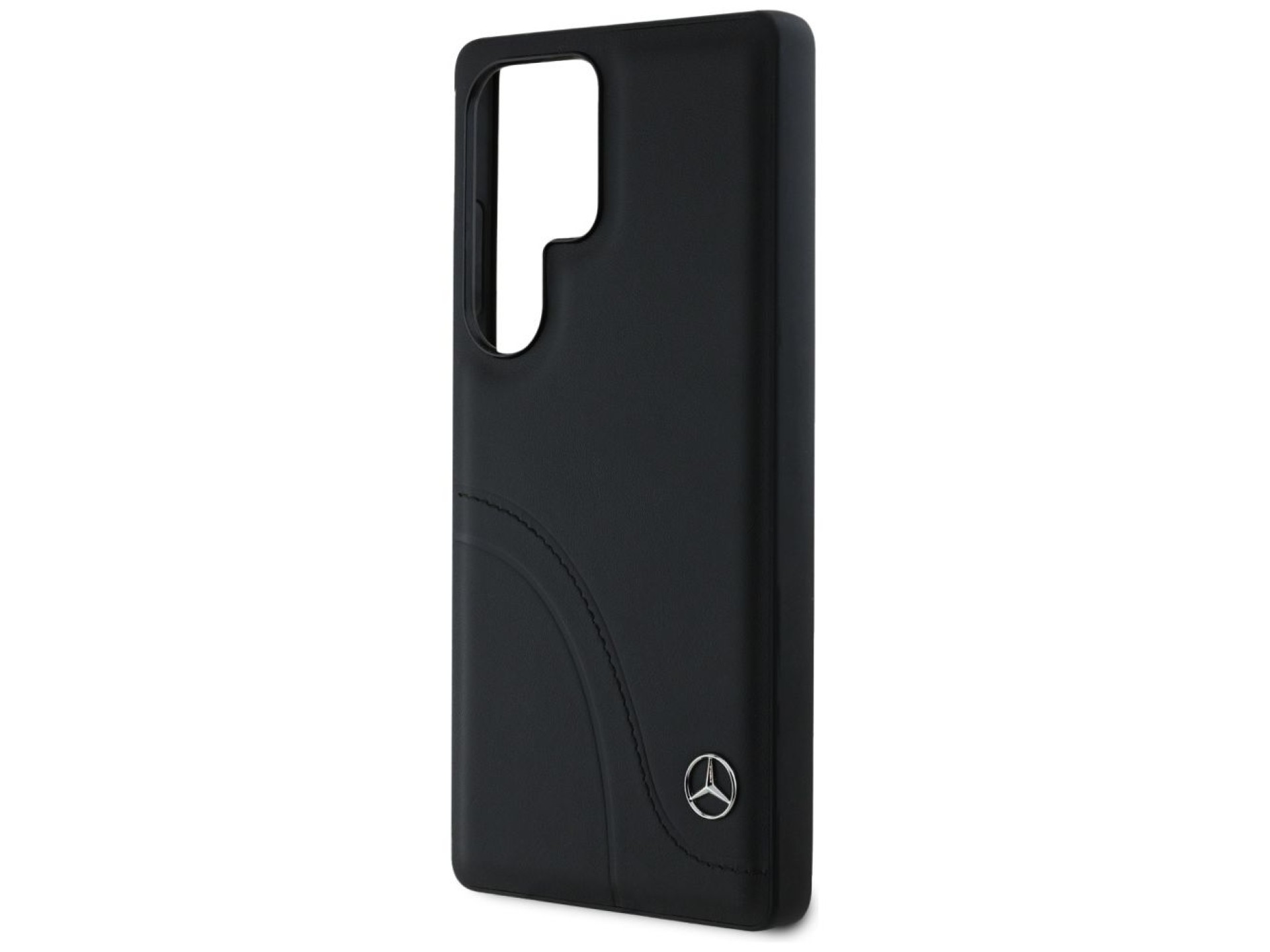 Capa Mercedes em couro com costuras curvas para Samsung Galaxy S25 Ultra - Preta