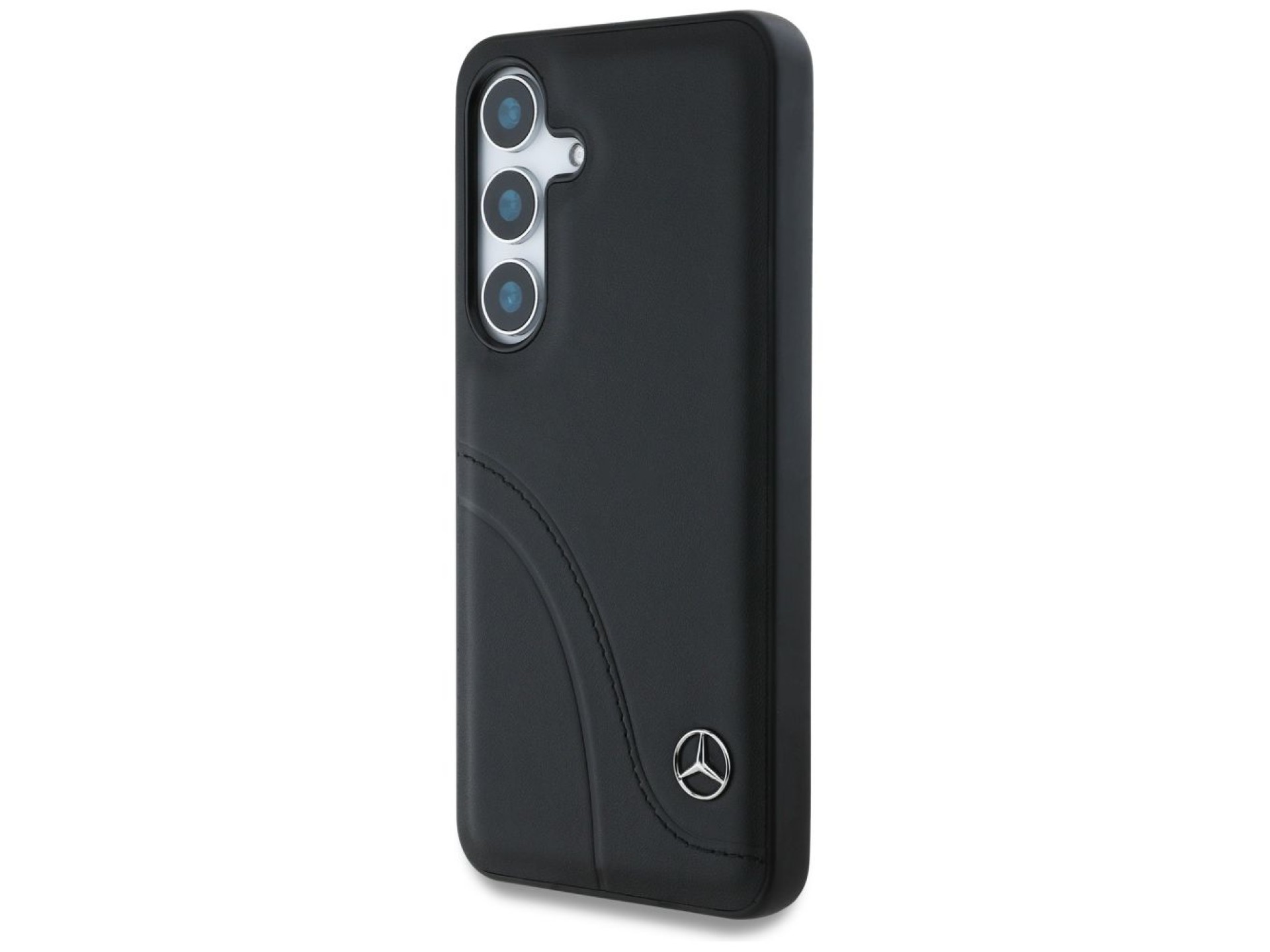 Capa Mercedes em couro com costuras curvas para Samsung Galaxy S25 - Preta
