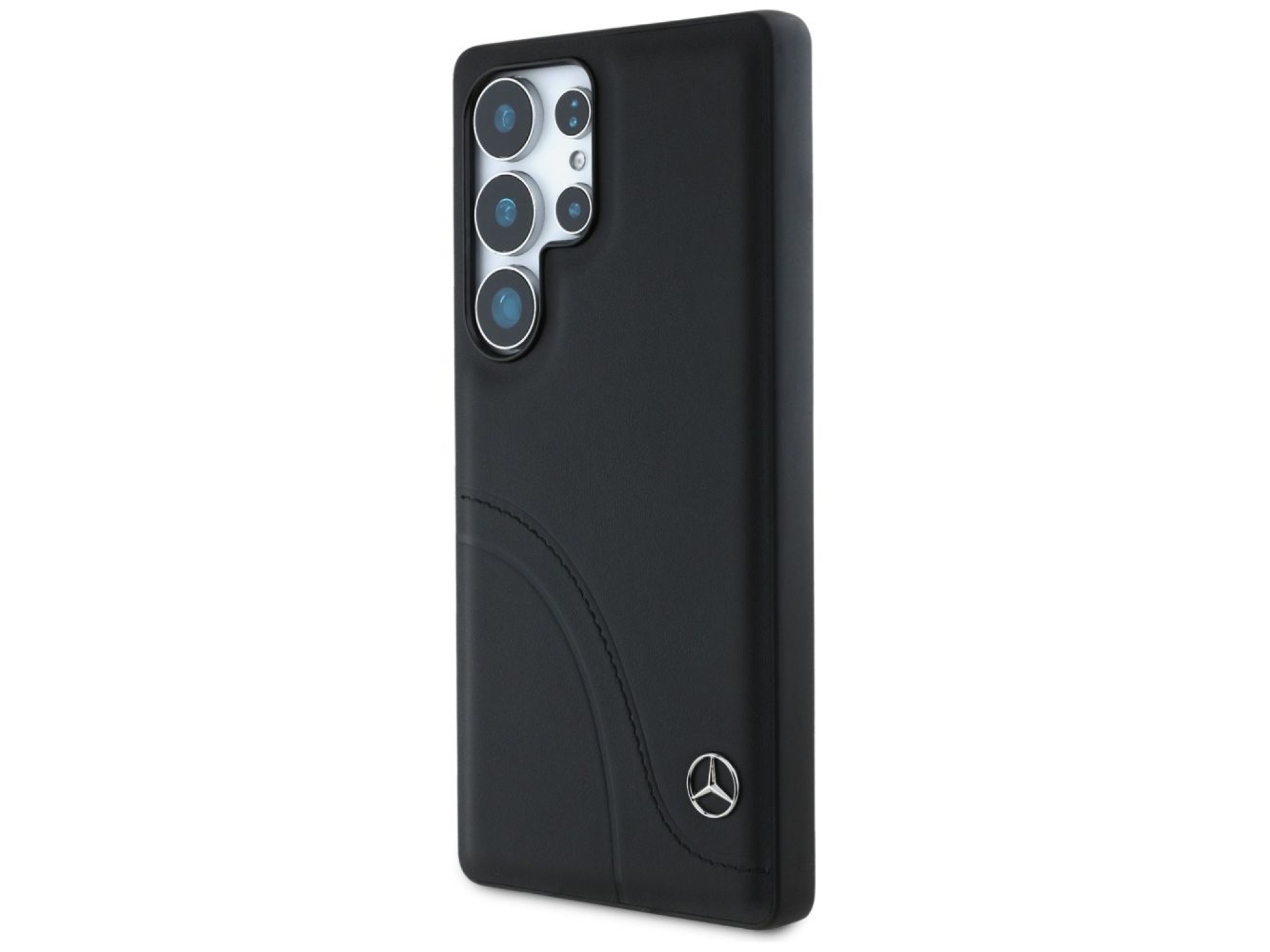 Capa Mercedes em couro com costuras curvas para Samsung Galaxy S25 Ultra - Preta