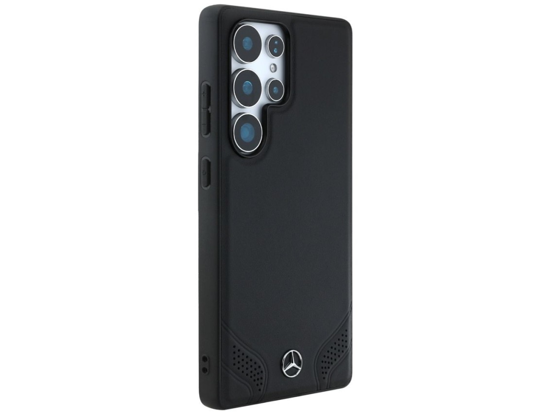 Capa Mercedes em couro com costuras curvas para Samsung Galaxy S25 Ultra - Preta