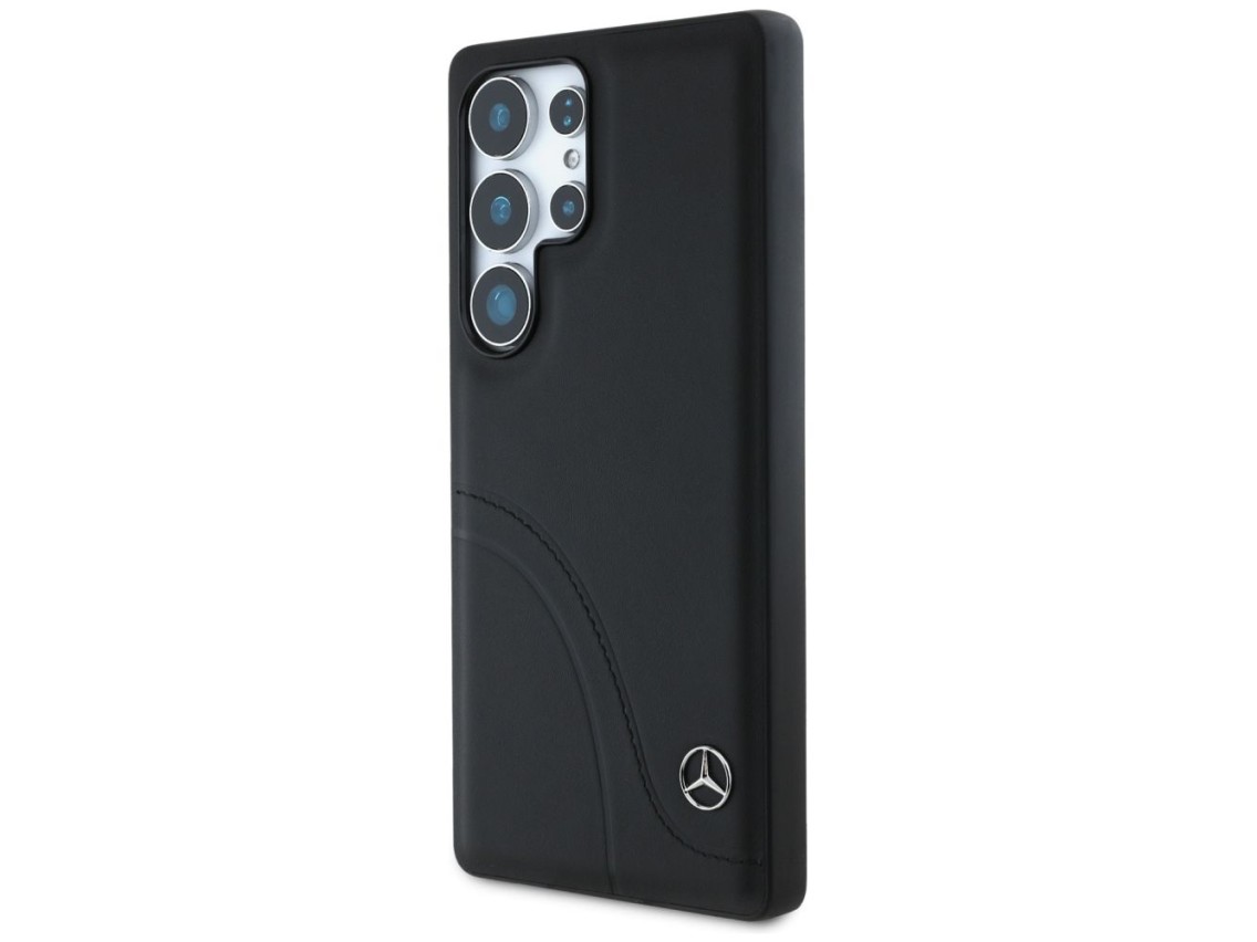 Capa Mercedes em couro com costuras curvas para Samsung Galaxy S25 Ultra - Preta