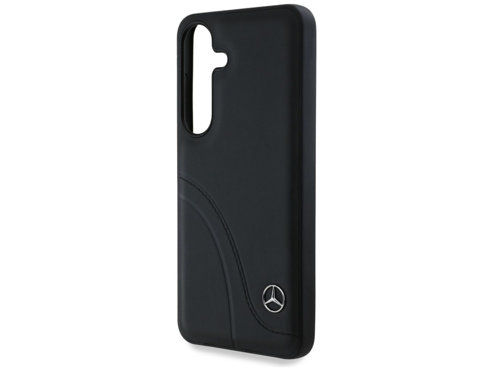 Capa Mercedes em couro com costuras curvas para Samsung Galaxy S25 - Preta