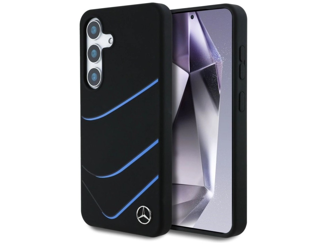 Funda Mercedes de silicona con curvas contrastantes y MagSafe para Samsung Galaxy S25 - Negra
