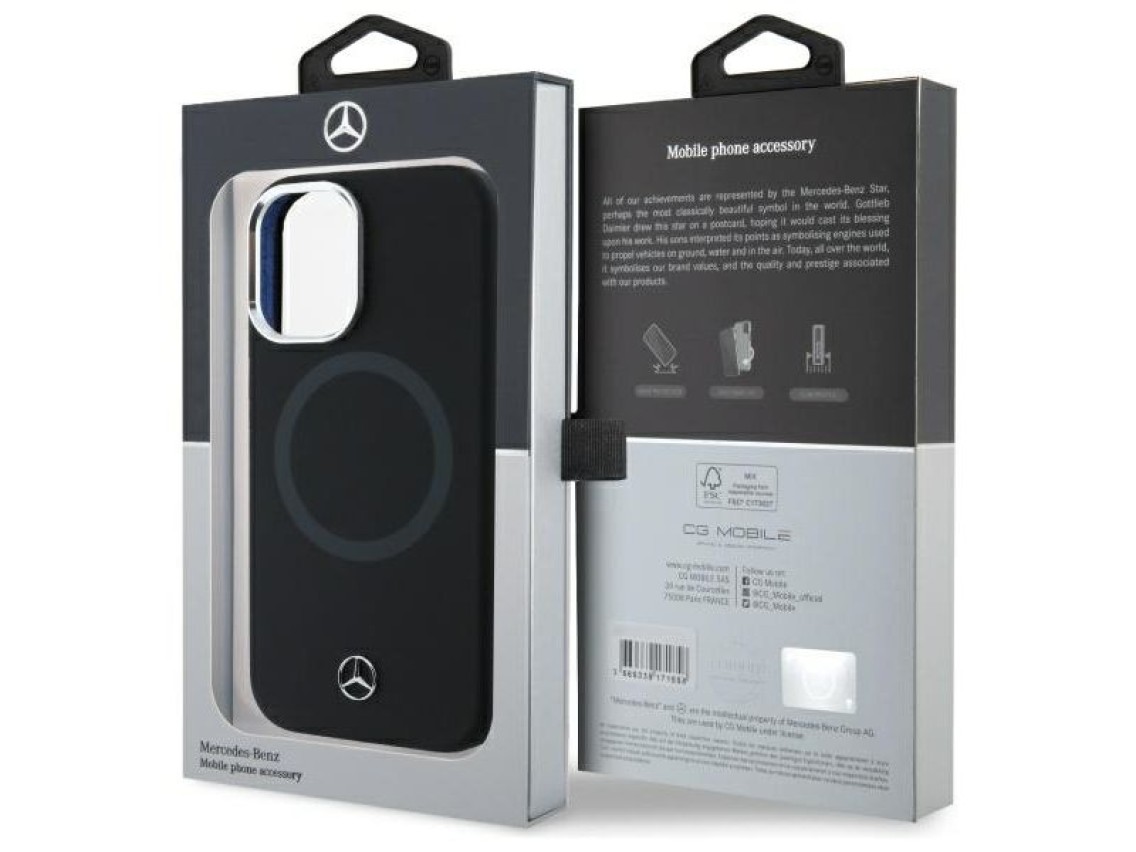 Mercedes MEHMP16S23SUTTK iPhone 16 6.1" negro/negro funda rígida de silicona con logotipo tonal MagS