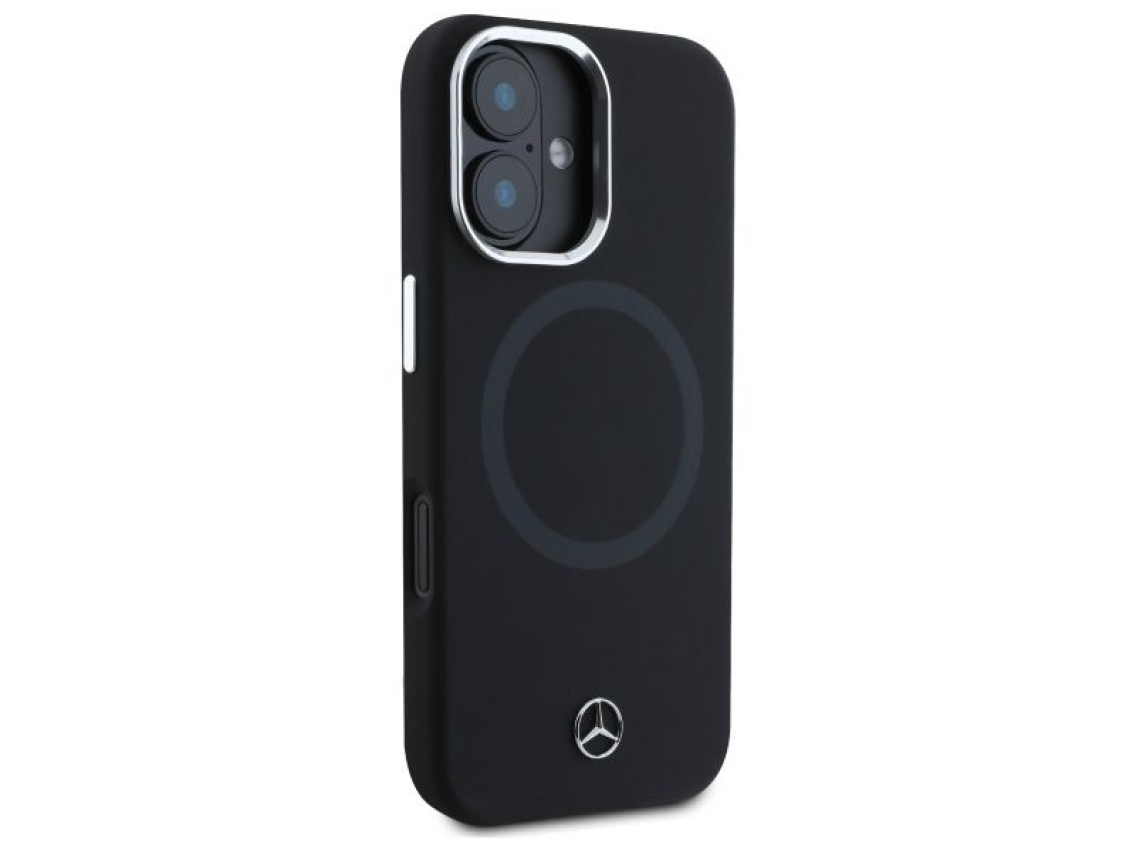Mercedes MEHMP16S23SUTTK iPhone 16 6.1" negro/negro funda rígida de silicona con logotipo tonal MagS