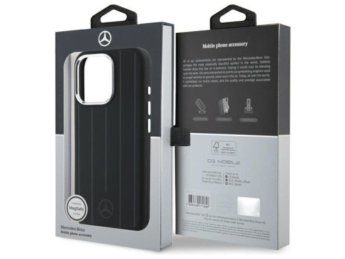 Mercedes MEHMP16L23SUVSK iPhone 16 Pro 6.3" capa rígida preta/preta com listras verticais em tom sob