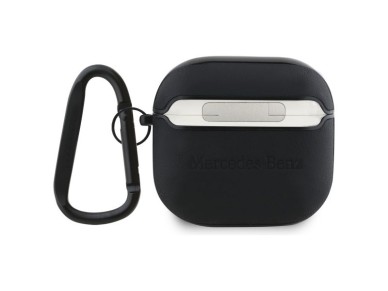 Funda para AirPods 4 Mercedes MEA4CSLBK, color negro/negro, de cuero y con logo metálico. Funda para AirPods 4 Mercedes MEA4CSLBK, color negro/negro, de cuero y con logo metálico.