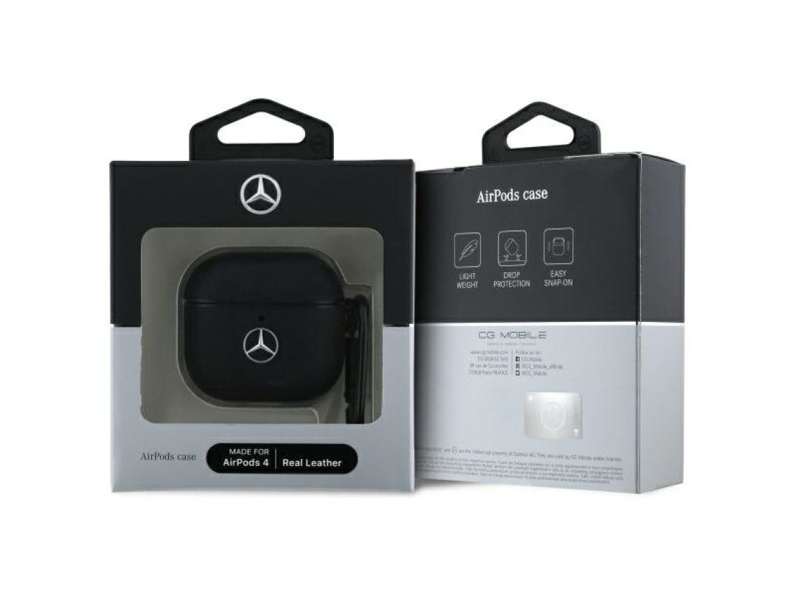 Mercedes MEA4CSLBK AirPods 4 cover black/black Leather Metal Logo