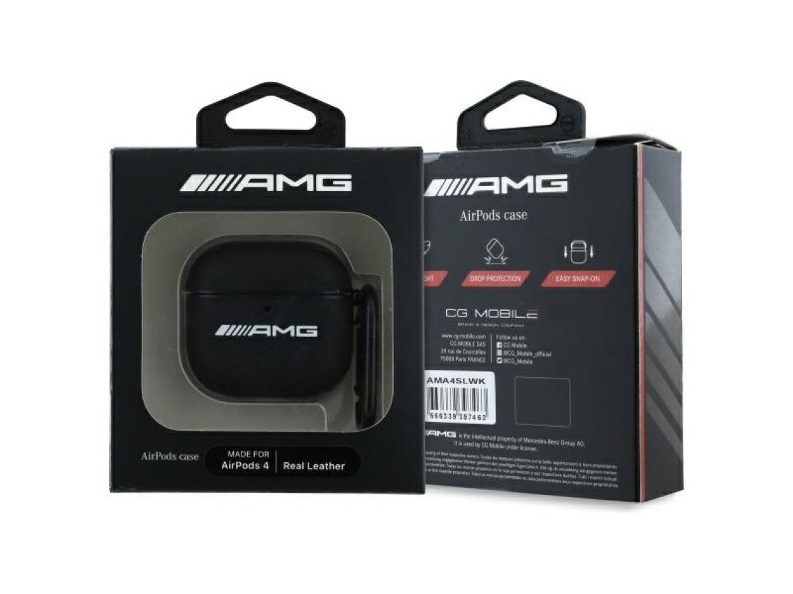 AMG Leather White Logo Case for AirPods 4 - Black / White