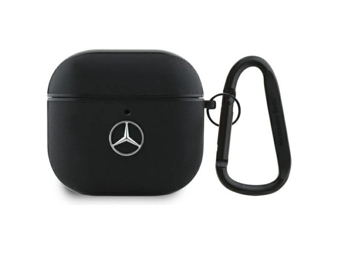 Mercedes MEA4CSLBK AirPods 4 cover black/black Leather Metal Logo