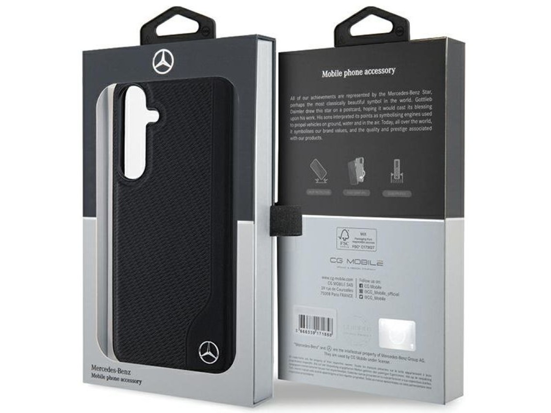 Funda MagSafe de cuero Mercedes con relieve para Samsung Galaxy S24 - negra