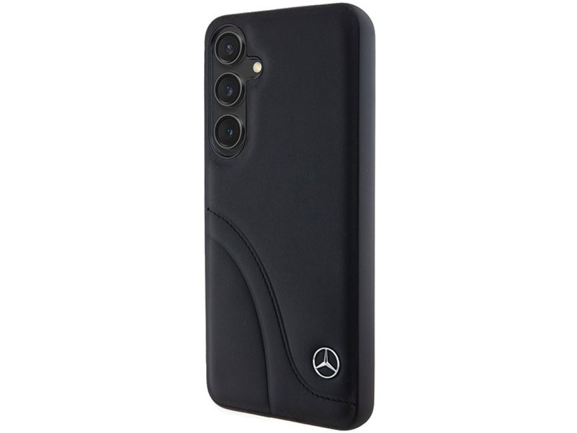 Capa Mercedes em couro com costuras curvas para Samsung Galaxy S24+ - preta