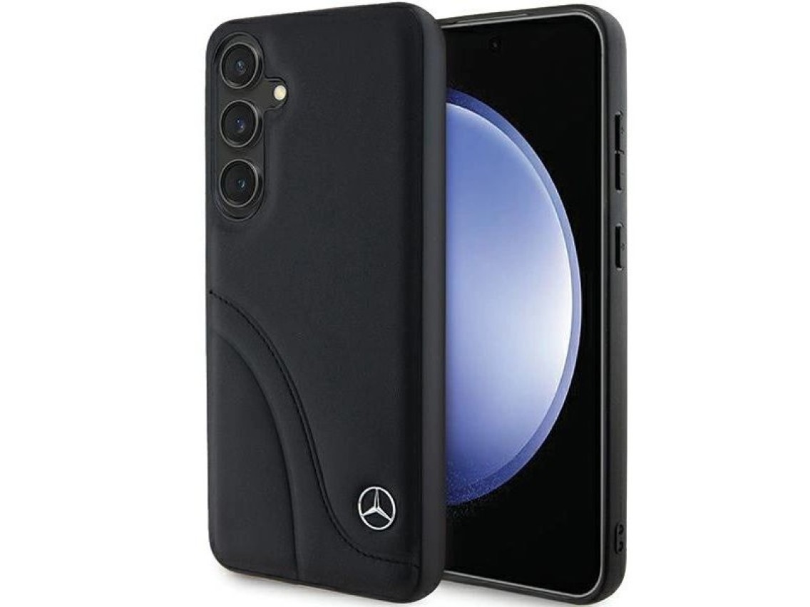 Capa Mercedes em couro com costuras curvas para Samsung Galaxy S24+ - preta