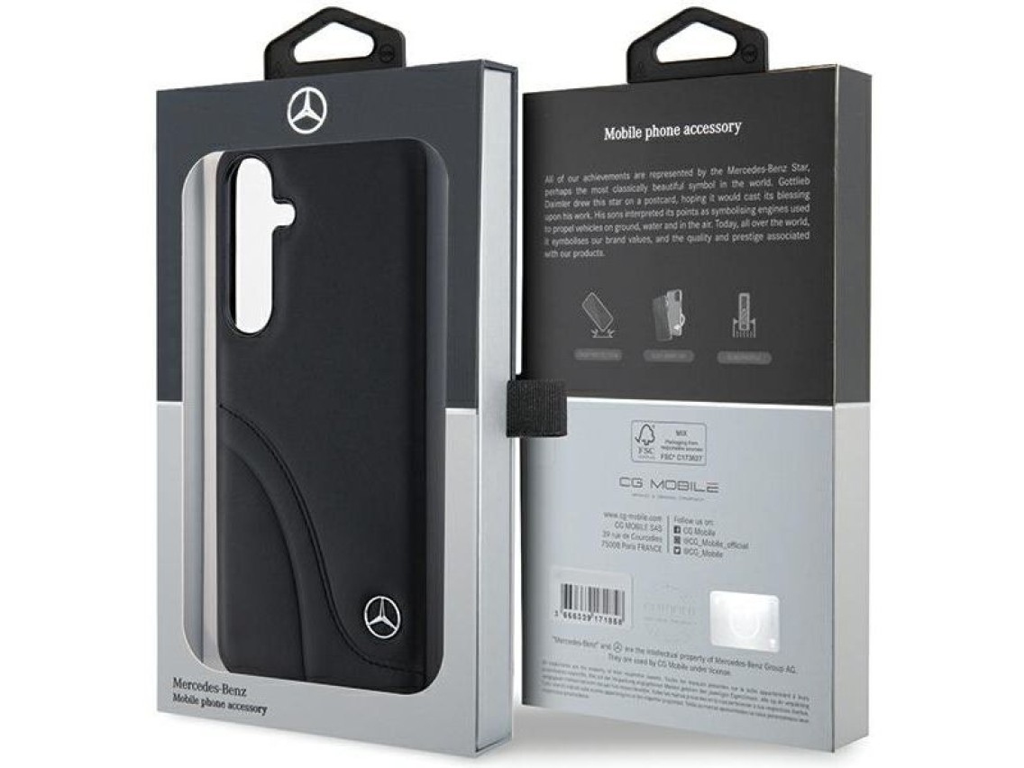 Capa Mercedes em couro com costuras curvas para Samsung Galaxy S24+ - preta