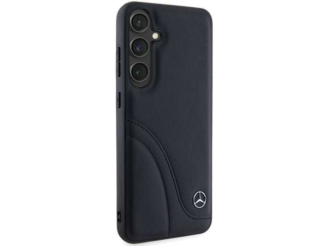 Capa Mercedes em couro com costuras curvas para Samsung Galaxy S24+ - preta