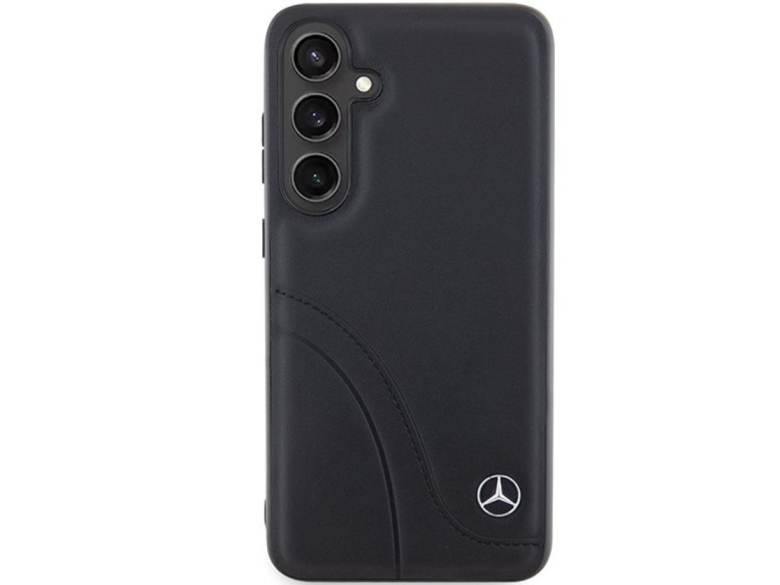Capa Mercedes em couro com costuras curvas para Samsung Galaxy S24+ - preta