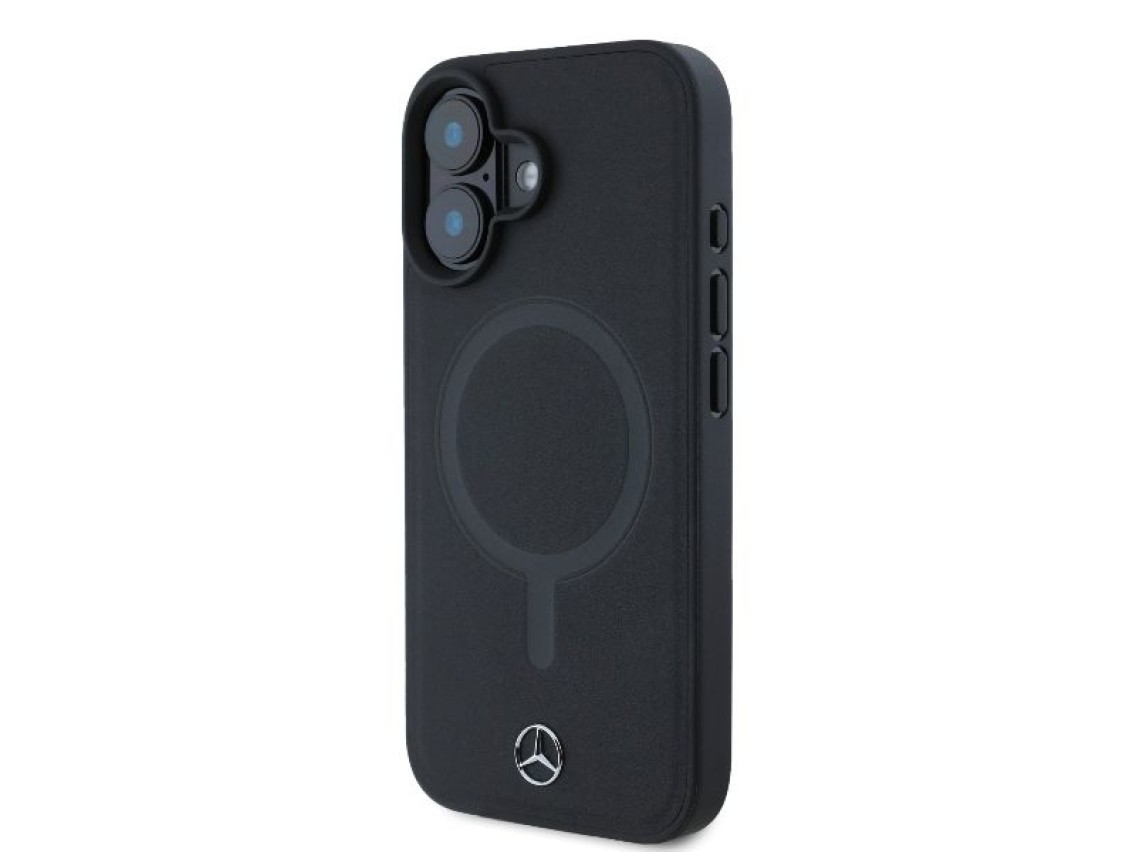Capa Mercedes Plain Smooth Leather MagSafe para iPhone 16 - Preta