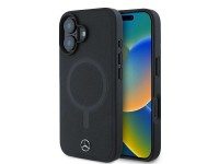 Mercedes Plain Smooth Leather MagSafe iPhone 16 Case - Black Mercedes Plain Smooth Leather MagSafe iPhone 16 Case - Black