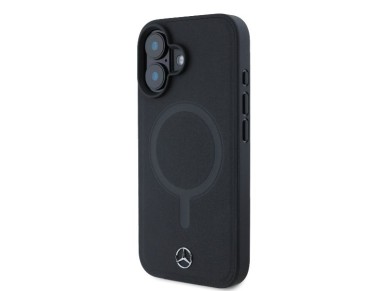 Mercedes Plain Smooth Leather MagSafe iPhone 16 Case - Black