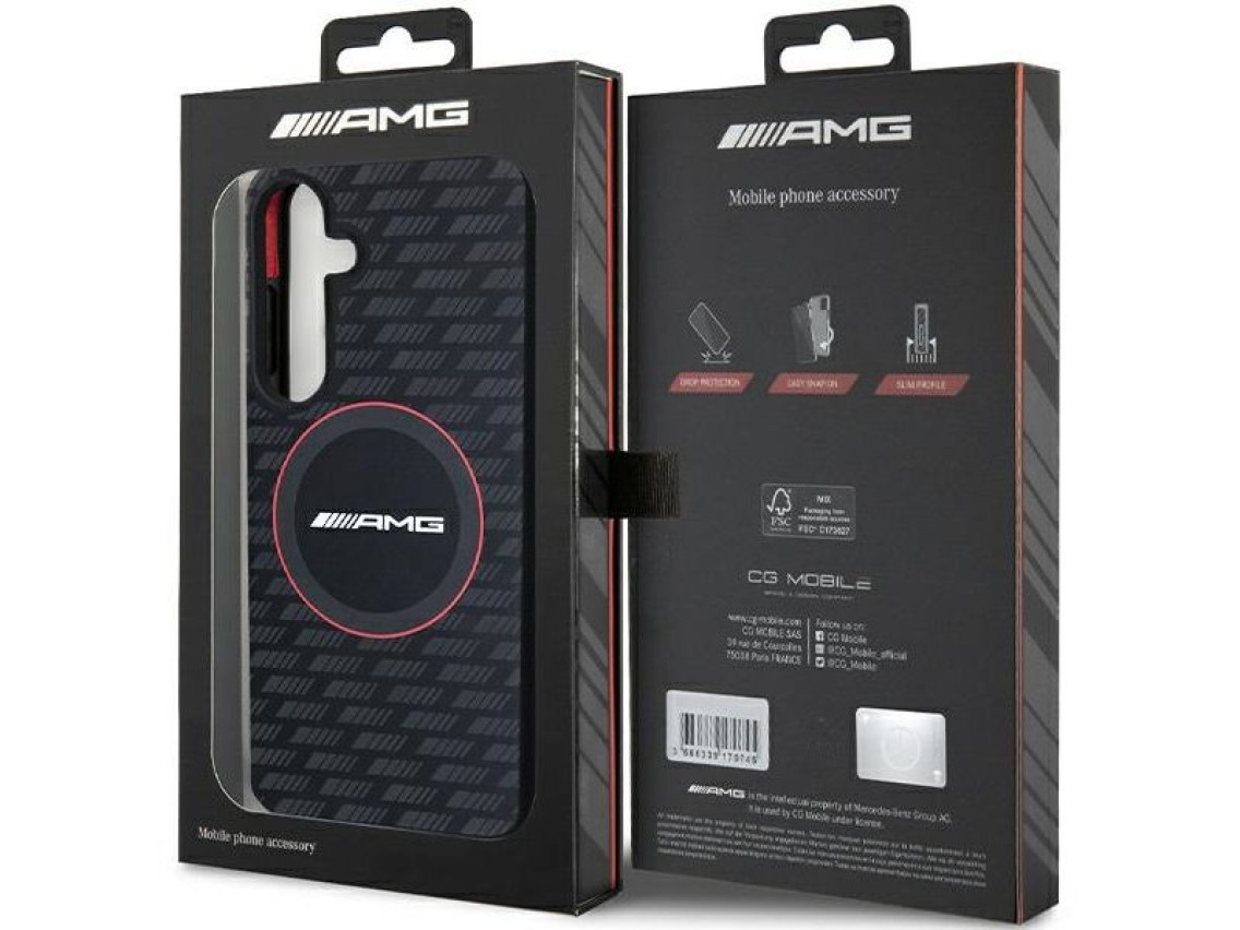 Capa MagSafe AMG em silicone com padrão de fibra de carbono para Samsung Galaxy S24+ - preta