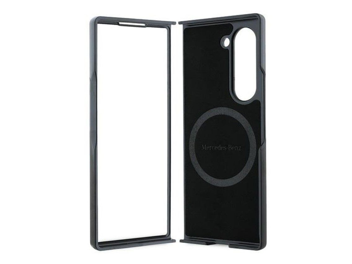Capa MagSafe Mercedes em imitação de couro e madeira para Samsung Galaxy Z Fold 6 - Preta