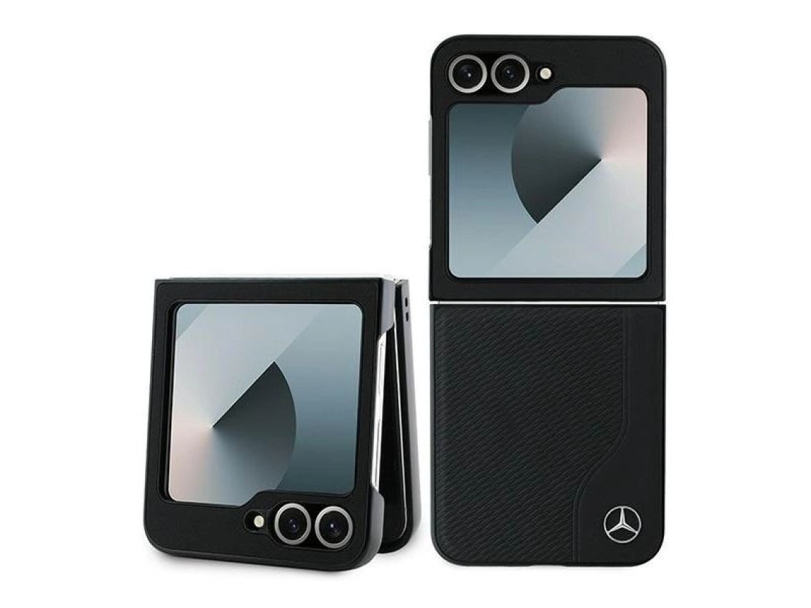 Mercedes Leather Wood Imitation MagSafe Case for Samsung Galaxy Z Flip 6 - Black
