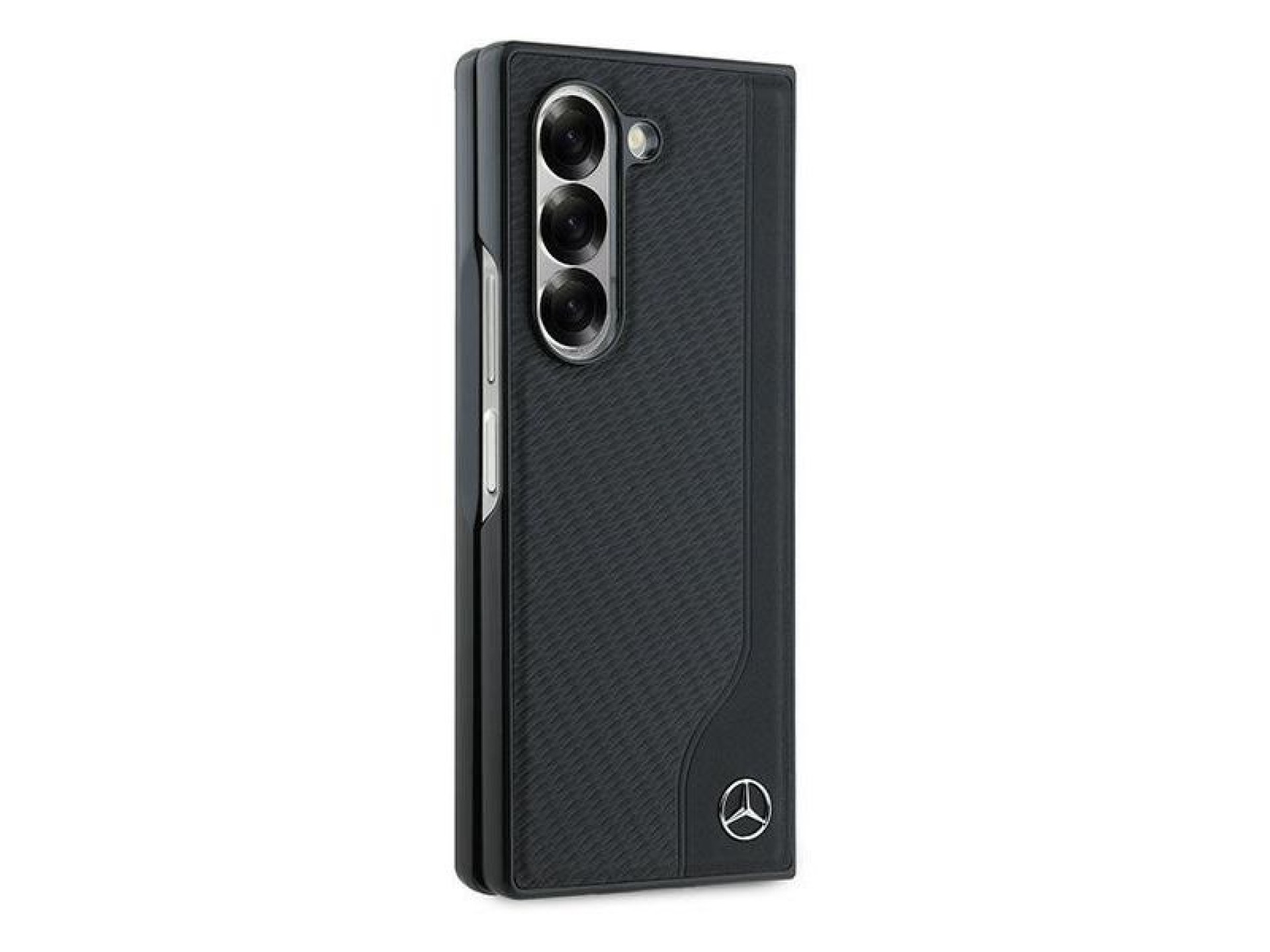 Mercedes Leather Wood Imitation MagSafe Case for Samsung Galaxy Z Fold 6 - Black