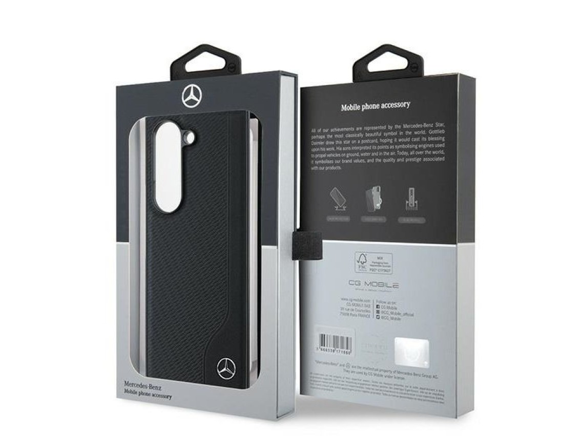 Capa MagSafe Mercedes em imitação de couro e madeira para Samsung Galaxy Z Fold 6 - Preta